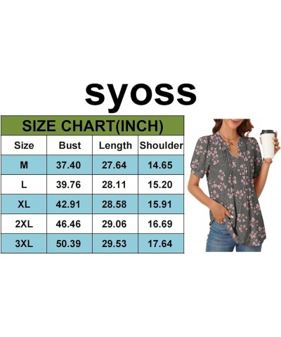 Women's 2024 V-Neck Puff Short Sleeve Pleated Tops Summer Fashion Tunics Casual Blouse T Shirts Gypsophila Black $13.74 Tops