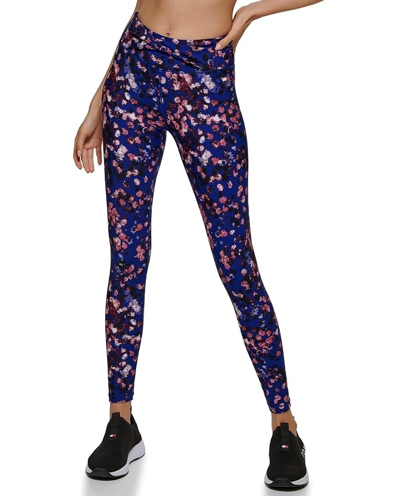 Women's 4-Way Stretch High Rise Dappled Floral Print Legging Royal Blue $22.91 Leggings