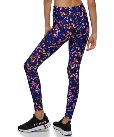 Women's 4-Way Stretch High Rise Dappled Floral Print Legging Royal Blue $22.91 Leggings