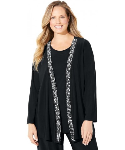 Women's Plus Size Beaded Trim 3-Piece Jacket Pant Set Black $64.21 Suits