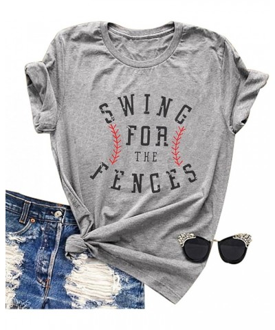 Swing for The Fences T Shirt Women Casual Short Sleeve Cute Graphic Baseball Shirts Top Tee Gray $12.53 T-Shirts