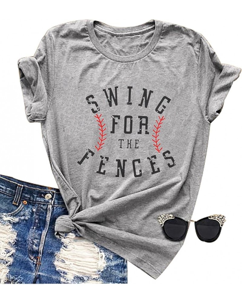 Swing for The Fences T Shirt Women Casual Short Sleeve Cute Graphic Baseball Shirts Top Tee Gray $12.53 T-Shirts