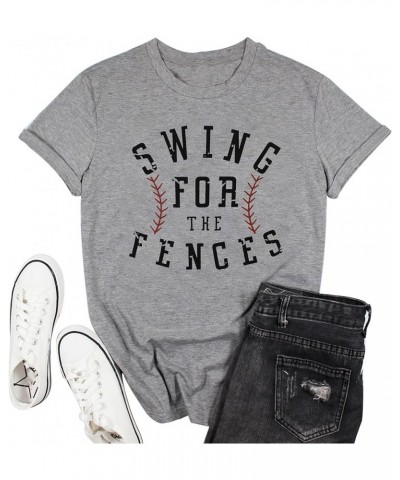 Swing for The Fences T Shirt Women Casual Short Sleeve Cute Graphic Baseball Shirts Top Tee Gray $12.53 T-Shirts