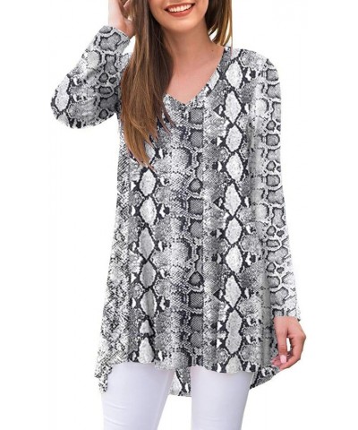 Women's Fall Long Sleeve V-Neck T-Shirt Sleepwear Tunic Tops Blouse Shirts 18 Flower White Snake $16.95 Tops