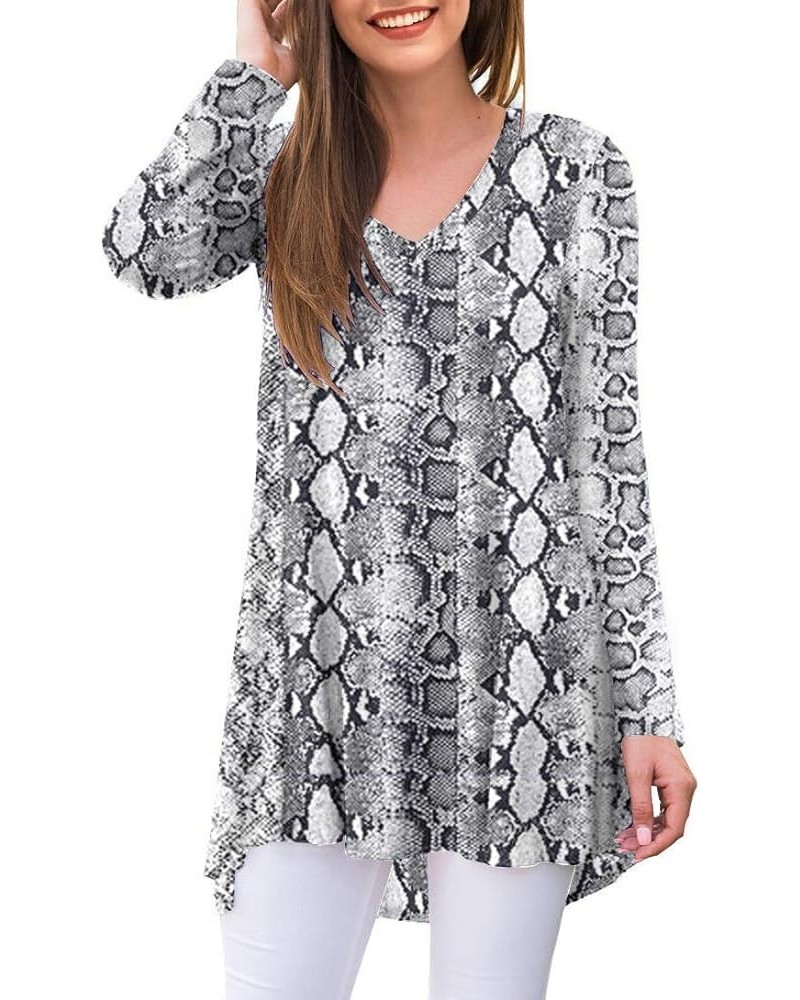 Women's Fall Long Sleeve V-Neck T-Shirt Sleepwear Tunic Tops Blouse Shirts 18 Flower White Snake $16.95 Tops