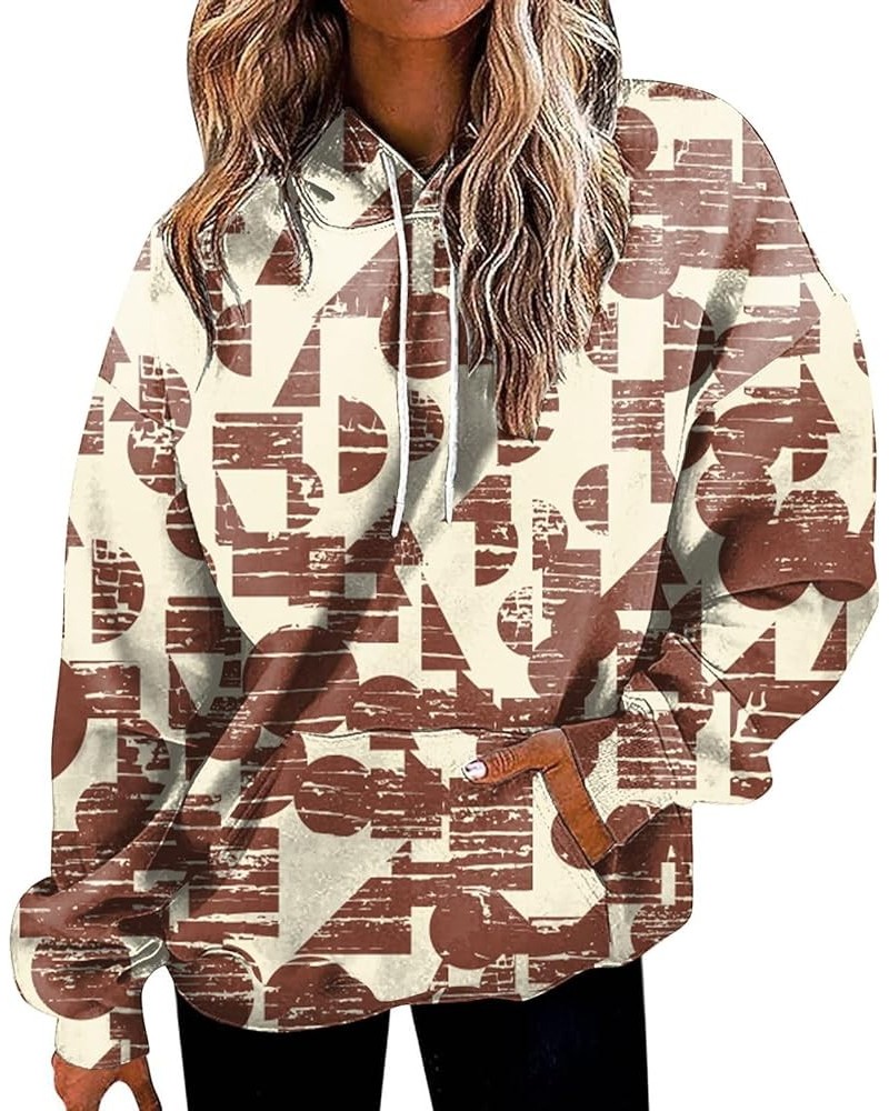 Women's Fashion Tie Dye Sweatshirts Casual Printed Round Neck Hooded Tops Autumn And Winter Drawstring Pullover 7-brown $6.02...