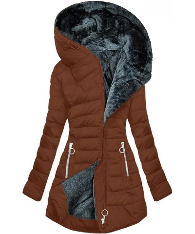 Women Winter Fashion Solid Plush Long Coats Wool Liner Sherpa Outerwear with Fur Trim Hood Warm Winter Clothes Brown 3 $30.55...