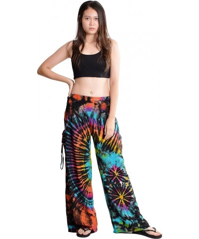 Women's Cold Dyed Wide Leg Palazzo Yoga Tie Dye Pants Rainbow Black $21.00 Pants