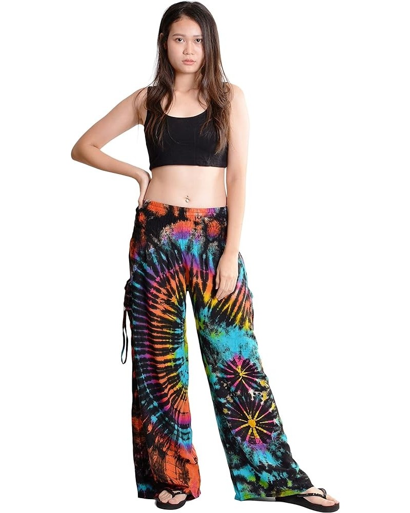 Women's Cold Dyed Wide Leg Palazzo Yoga Tie Dye Pants Rainbow Black $21.00 Pants