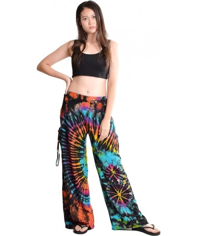 Women's Cold Dyed Wide Leg Palazzo Yoga Tie Dye Pants Rainbow Black $21.00 Pants