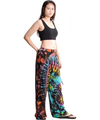 Women's Cold Dyed Wide Leg Palazzo Yoga Tie Dye Pants Rainbow Black $21.00 Pants