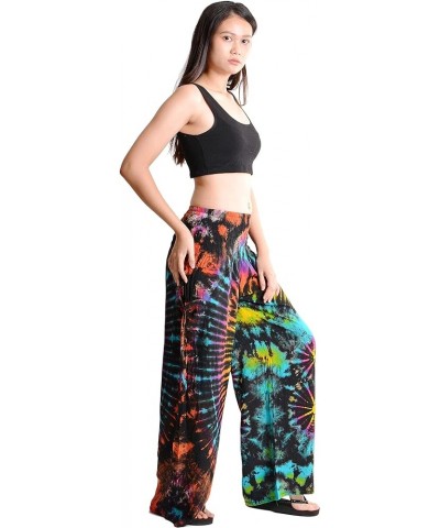 Women's Cold Dyed Wide Leg Palazzo Yoga Tie Dye Pants Rainbow Black $21.00 Pants