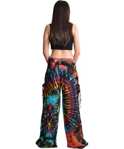 Women's Cold Dyed Wide Leg Palazzo Yoga Tie Dye Pants Rainbow Black $21.00 Pants