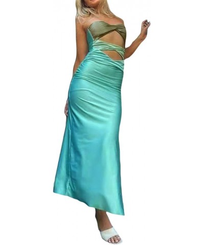 Womens Strapless Maxi Dress Tube Top Bodycon Long Dresses Ladies Elegant Cocktail Dress Summer 2022 Patchwork-blue $11.76 Dre...