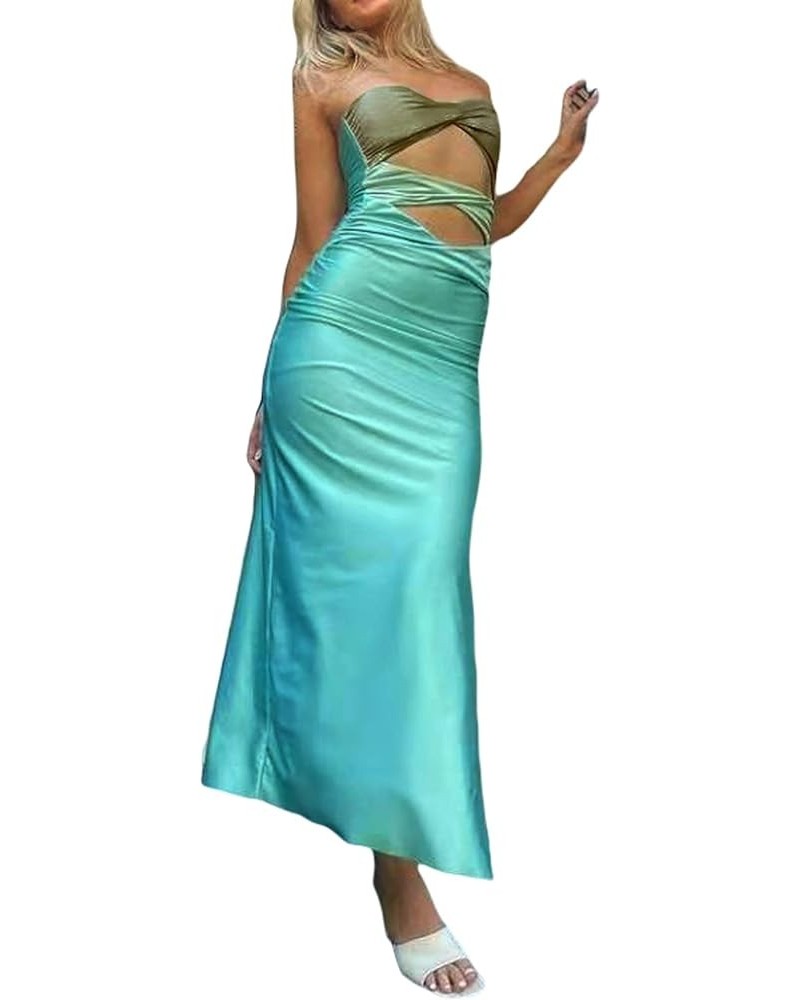 Womens Strapless Maxi Dress Tube Top Bodycon Long Dresses Ladies Elegant Cocktail Dress Summer 2022 Patchwork-blue $11.76 Dre...