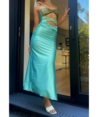 Womens Strapless Maxi Dress Tube Top Bodycon Long Dresses Ladies Elegant Cocktail Dress Summer 2022 Patchwork-blue $11.76 Dre...