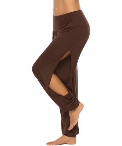 Womens Harem Yoga Pants Side Slit Sport Workout Sweatpants Coffee $15.20 Activewear