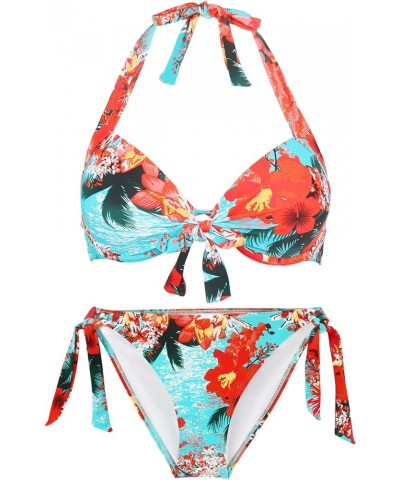 Women's Underwire Bikini Set Blue Floral $26.09 Swimsuits