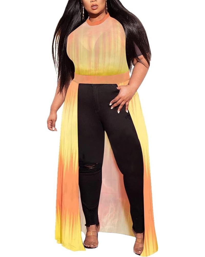 Plus Size Womens Sheer Mesh Swimsuit Cover Ups Dress Short Sleeve See Through Dresses for Women Sexy Club Yellow Orange 122 $...