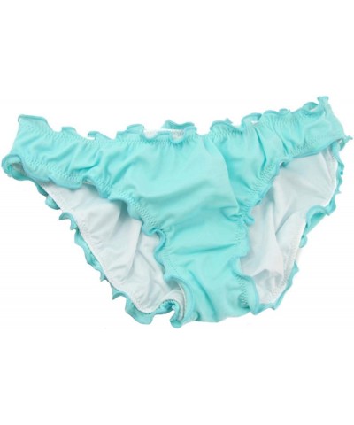 Women's Ruffle Wavy Bikini Bottom Low Rise Ruched Back Hipster Allure Swimsuit Light Blue $10.10 Swimsuits