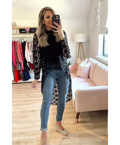 Women's Long Sleeve Round Neck High Low Asymmetrical Irregular Hem Casual Tops Blouse Shirt Dress Black $10.32 Blouses