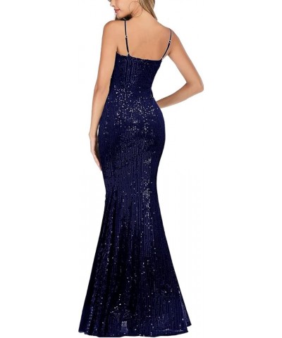 Prom Dress for Women Sphagetti Strap Sequin Party Dress Sexy Split Women's V-Neck Formal Maxi Dresses Summer Navy Blue $35.10...