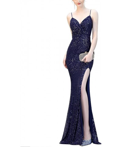 Prom Dress for Women Sphagetti Strap Sequin Party Dress Sexy Split Women's V-Neck Formal Maxi Dresses Summer Navy Blue $35.10...