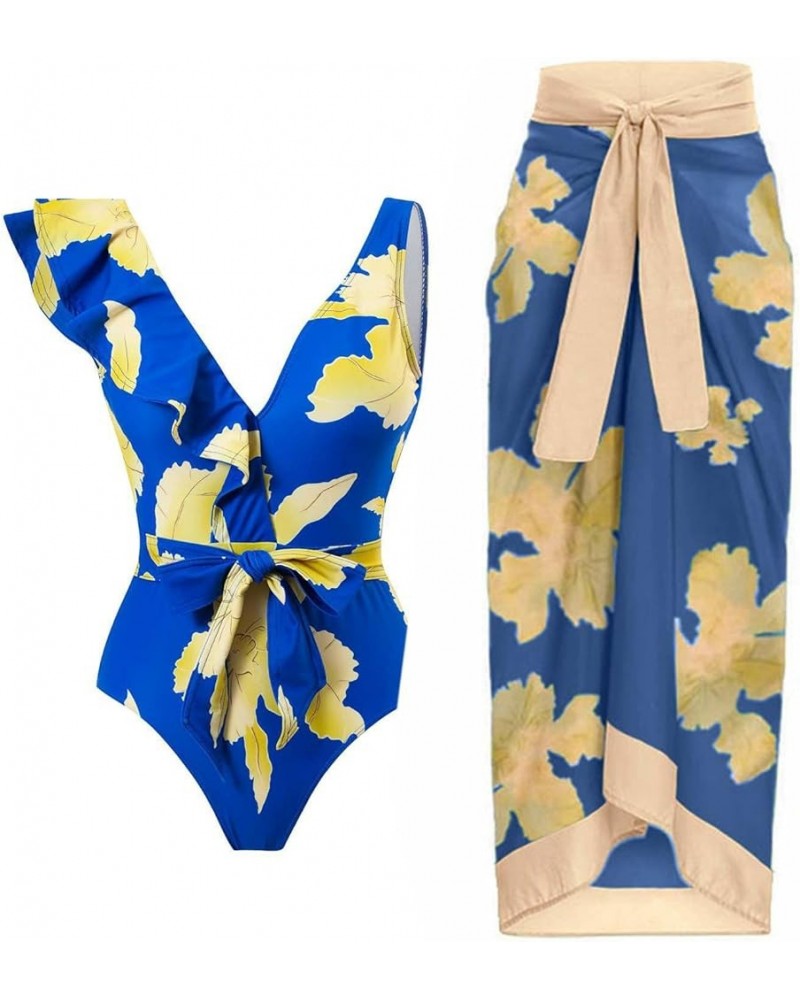 Womens 2 Piece Tankini Plus Size Modest Bikini Sets Beach Cover up Dress Tiered Ruffle Bathing Suit Cover Ups Y-e-blue $10.57...