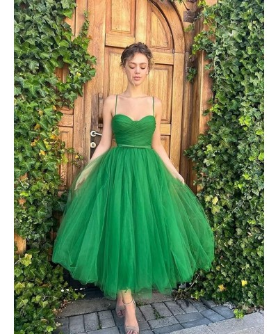 Spaghetti Straps Tulle Prom Dress for Women 2023 Tea Length Teens Formal Evening Party Dress with Pockets YO034 Plum $31.61 D...