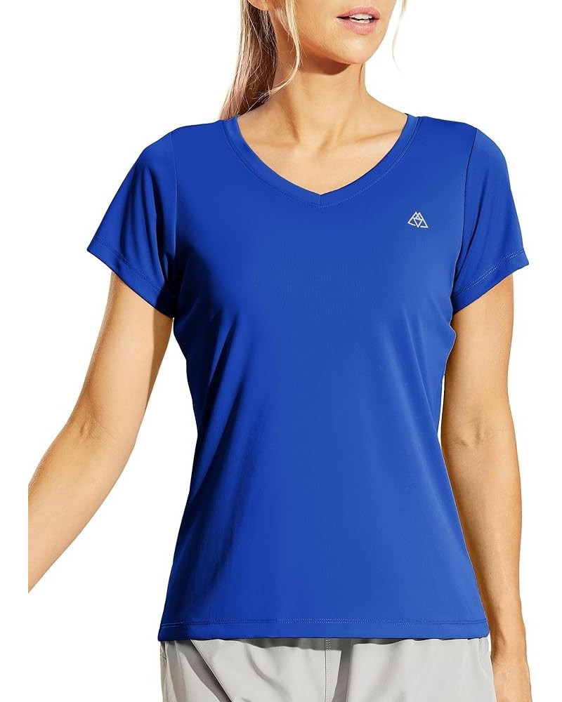 Women's Quick Dry Short Sleeve T-Shirts V-Neck UPF 50+ Tops Workout Athletic Fitness Running, Moisture Wicking Royal Blue $14...