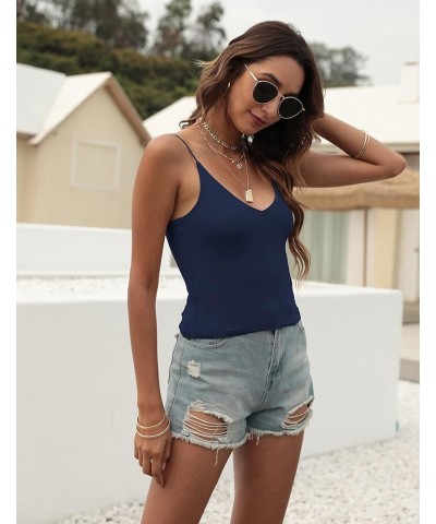 Amilia Women's Basic Solid Deep V Neck Cami Spaghetti Double Layer Crop Tank Tops Casual Shirts Burgundy&navy $17.09 Tanks