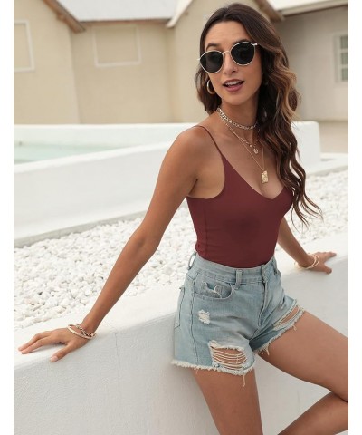 Amilia Women's Basic Solid Deep V Neck Cami Spaghetti Double Layer Crop Tank Tops Casual Shirts Burgundy&navy $17.09 Tanks