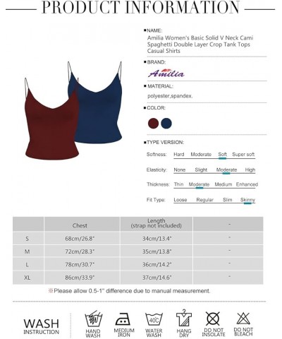 Amilia Women's Basic Solid Deep V Neck Cami Spaghetti Double Layer Crop Tank Tops Casual Shirts Burgundy&navy $17.09 Tanks