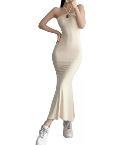 Long Dresses for Women 2023 Sleeveless Ribbed Bodycon Fishtail Sexy Maxi Dress Tight Fit Beige $18.87 Dresses