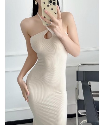 Long Dresses for Women 2023 Sleeveless Ribbed Bodycon Fishtail Sexy Maxi Dress Tight Fit Beige $18.87 Dresses