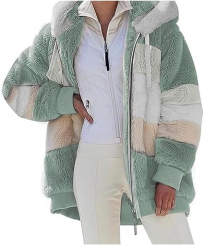 Contrasting Lamb Wool Padded Coat, Womens Autumn and Winter Loose Thick Plush Multicolor Hooded Jacket with Pockets Green $16...