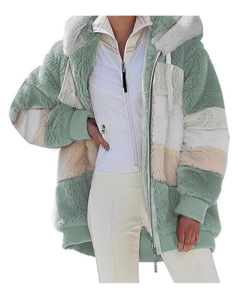 Contrasting Lamb Wool Padded Coat, Womens Autumn and Winter Loose Thick Plush Multicolor Hooded Jacket with Pockets Green $16...