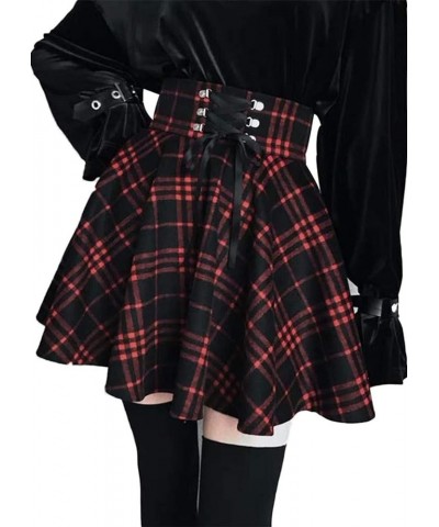 Womens Pleated Skirt Skater Skirt with Belt Goth Kawaii Plaid Mini Cute High Waist Tennis Skirt with Lining Shorts Gothic D L...