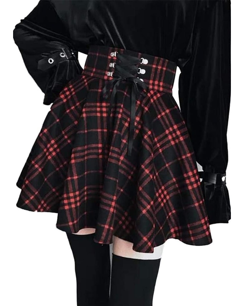 Womens Pleated Skirt Skater Skirt with Belt Goth Kawaii Plaid Mini Cute High Waist Tennis Skirt with Lining Shorts Gothic D L...