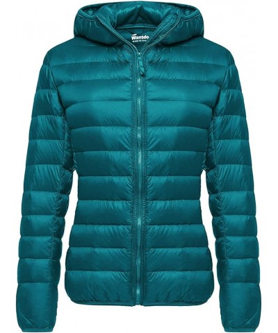 Women's Hooded Packable Ultra Light Weight Short Down Jacket Teal Blue $33.36 Jackets