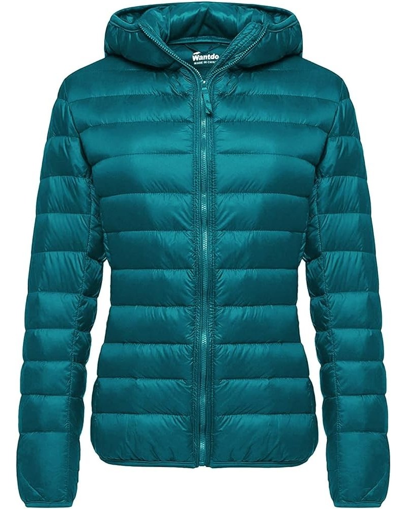 Women's Hooded Packable Ultra Light Weight Short Down Jacket Teal Blue $33.36 Jackets