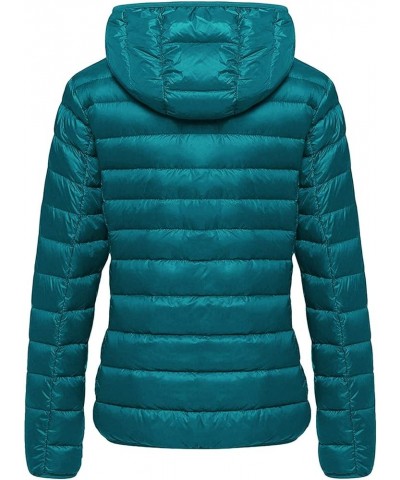 Women's Hooded Packable Ultra Light Weight Short Down Jacket Teal Blue $33.36 Jackets