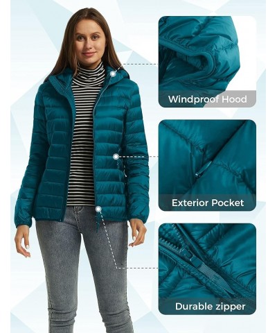 Women's Hooded Packable Ultra Light Weight Short Down Jacket Teal Blue $33.36 Jackets