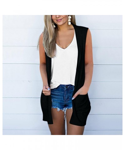 Women's Casual Sleeveless Floral Draped Open Front Cardigan Summer Lightweight Ruffles Hem Flowy Vests Blouses Tops Black $6....