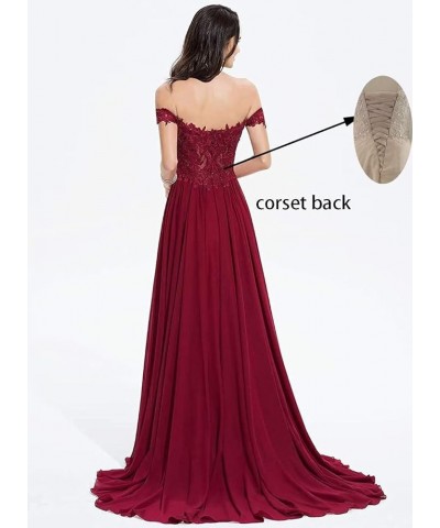 Off The Shoulder Long Prom Dresses with Slit Lace Appliques Chiffon Formal Evening Party Gowns for Women Silver $32.89 Dresses