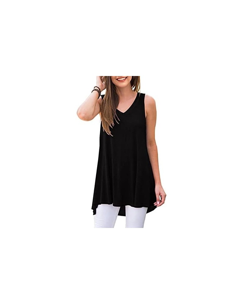 Women's Summer Sleeveless V-Neck T-Shirt Tunic Tops Blouse Shirts 01 Black $17.66 Tops