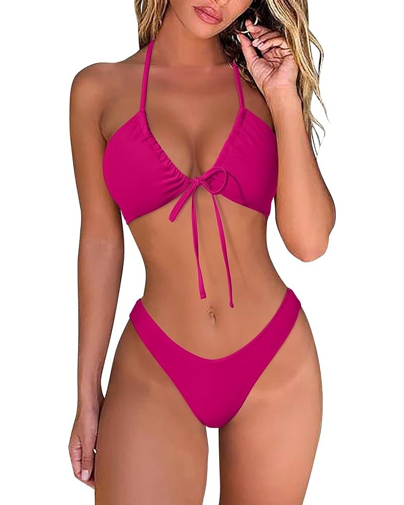 Women Sexy Thong Bikini Swimsuit Set Push Up String Brazilian Bathing Suits Dragon Fruit $12.18 Swimsuits