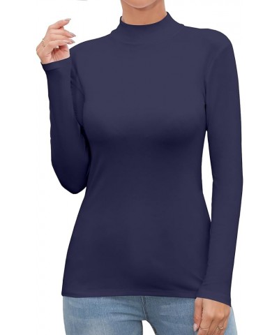 Women Mock Neck Turtleneck Sleeveless Long Sleeve Top Clothing Navy Blue $11.99 Underwear