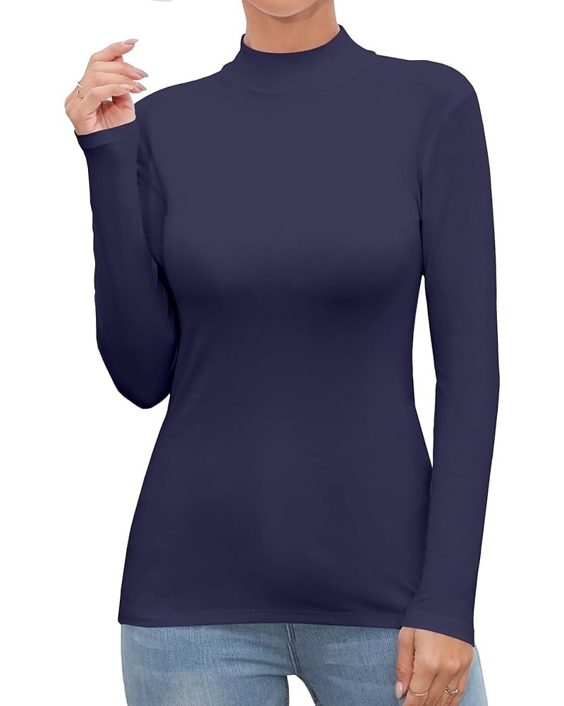 Women Mock Neck Turtleneck Sleeveless Long Sleeve Top Clothing Navy Blue $11.99 Underwear