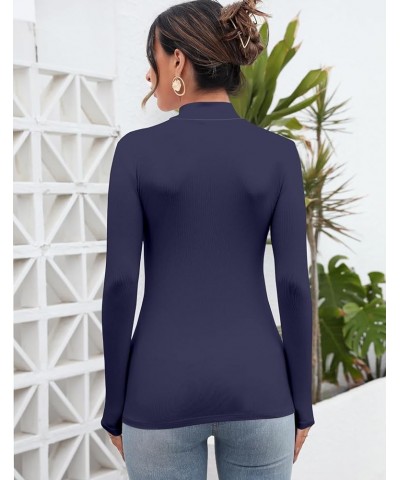 Women Mock Neck Turtleneck Sleeveless Long Sleeve Top Clothing Navy Blue $11.99 Underwear